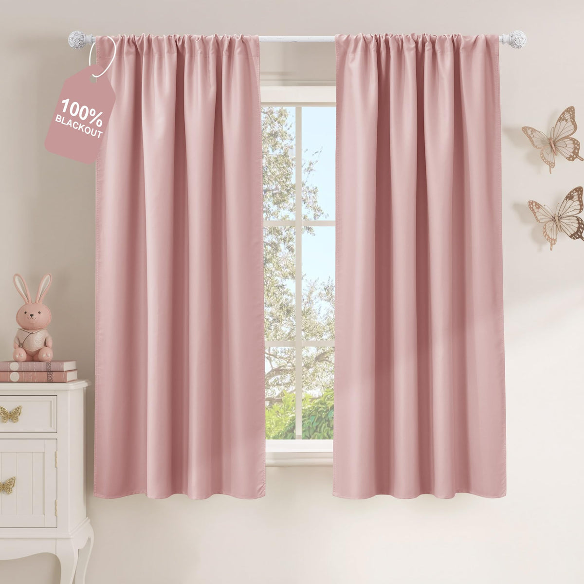 NICETOWN 100% Black Out Kitchen Curtains 36 Inch Length, W52xL36, 2 Panels