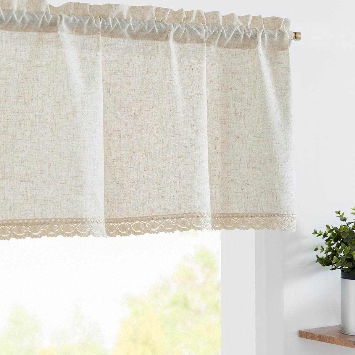 jinchan Linen Kitchen Valance with Lined Floral Valance Curtain 16 Inch Farmhouse Red Peony Flower Printed Curtain for Windows Living Room French Retro Patterned Rod Pocket 1 Panel Red on Beige