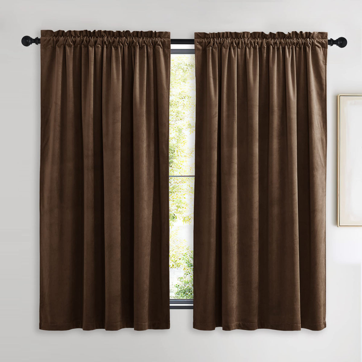 NICETOWN Black Out Velvet Curtains 63 inches Long for Kitchen