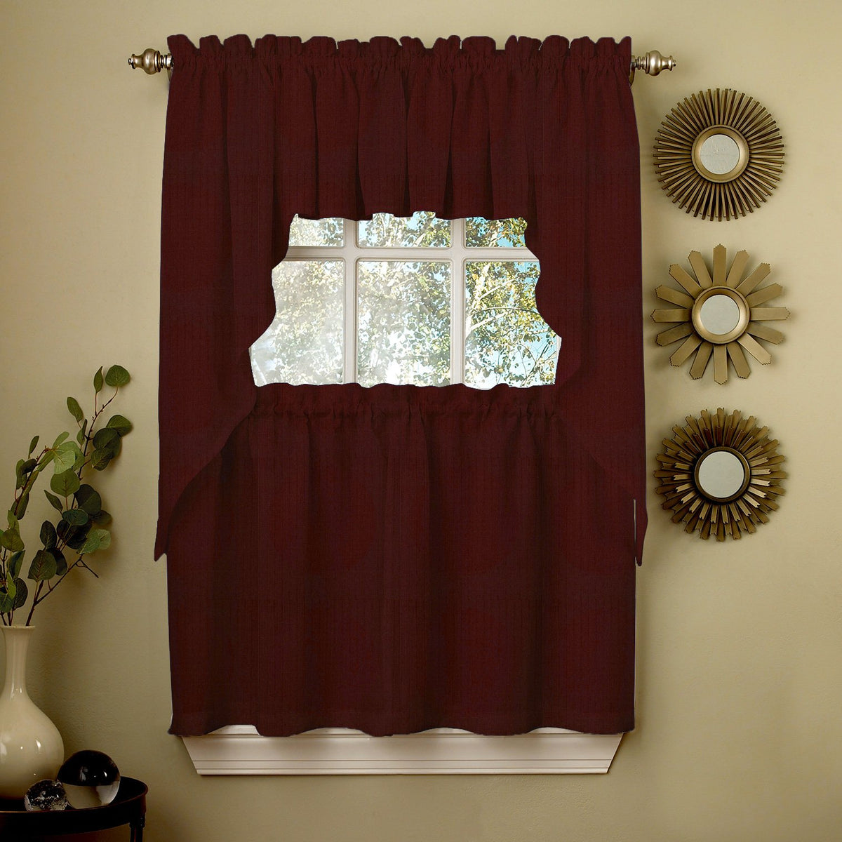Sweet Home Collection Old World Style Floral Heavy Lace Kitchen Curtain Swag pair Hopewell Cream