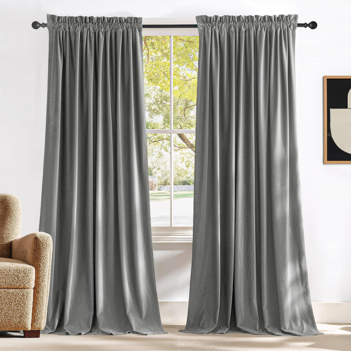 NICETOWN Black Out Velvet Curtains 63 inches Long for Kitchen
