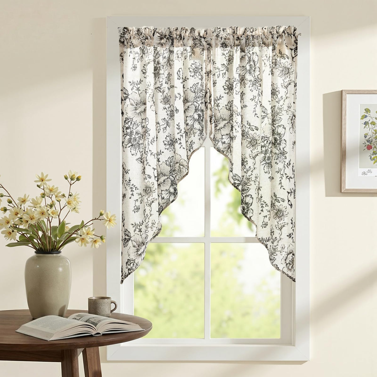 jinchan Swag Valance for Windows 36 Inch Length Farmhouse 2 Panels Beige