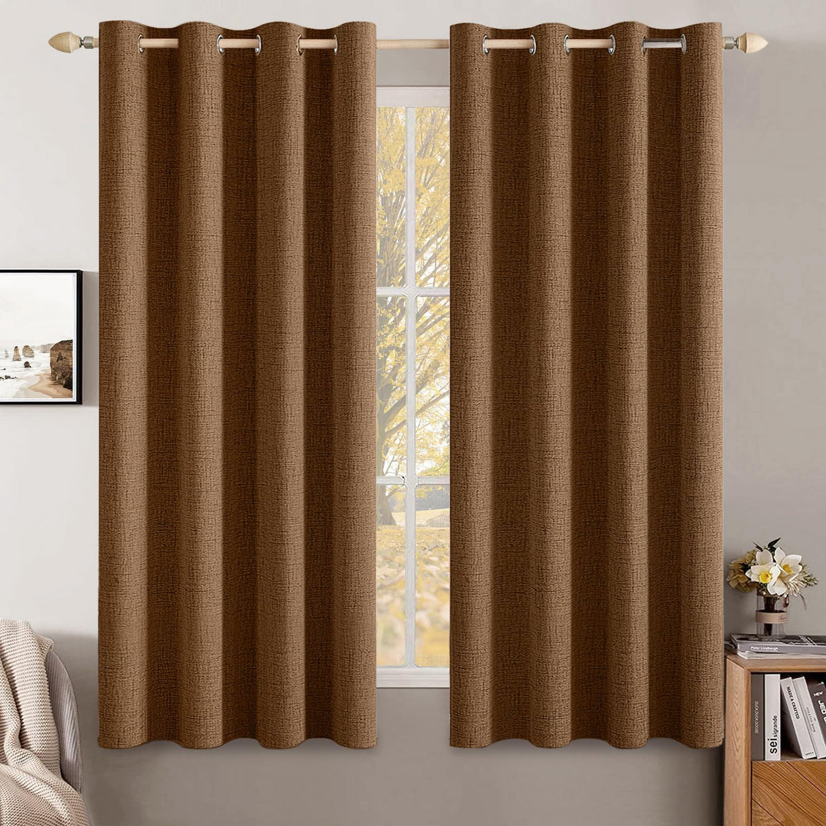 MIULEE 100% Blackout Linen Curtains for Bedroom 52x54 Inches Natural Beige