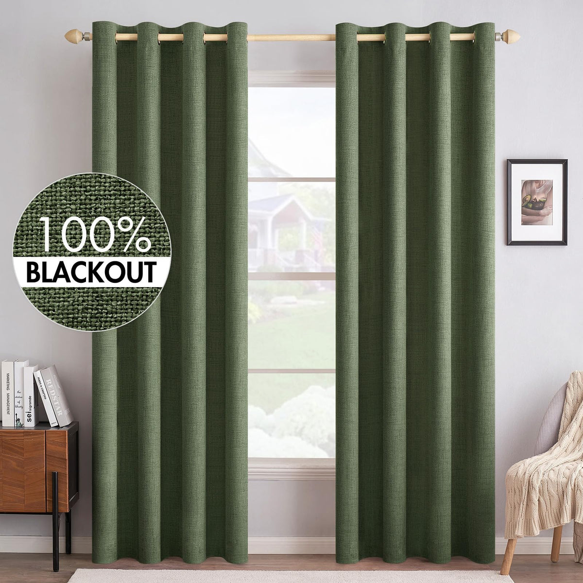 MIULEE 100% Blackout Linen Curtains for Bedroom 52x54 Inches Natural Beige
