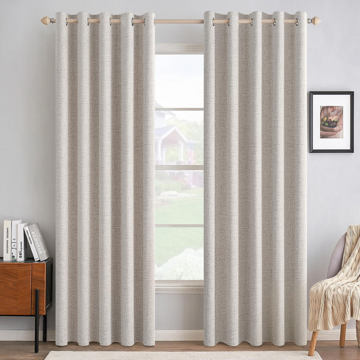 MIULEE 100% Blackout Linen Curtains for Bedroom 52x54 Inches Natural Beige