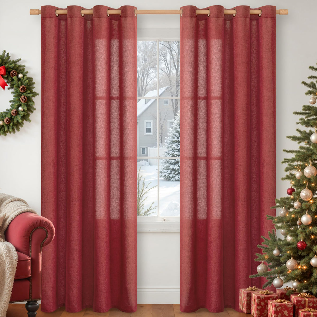 YoungsTex Linen Kitchen Window Curtains 40 Inch Length 2 Panels