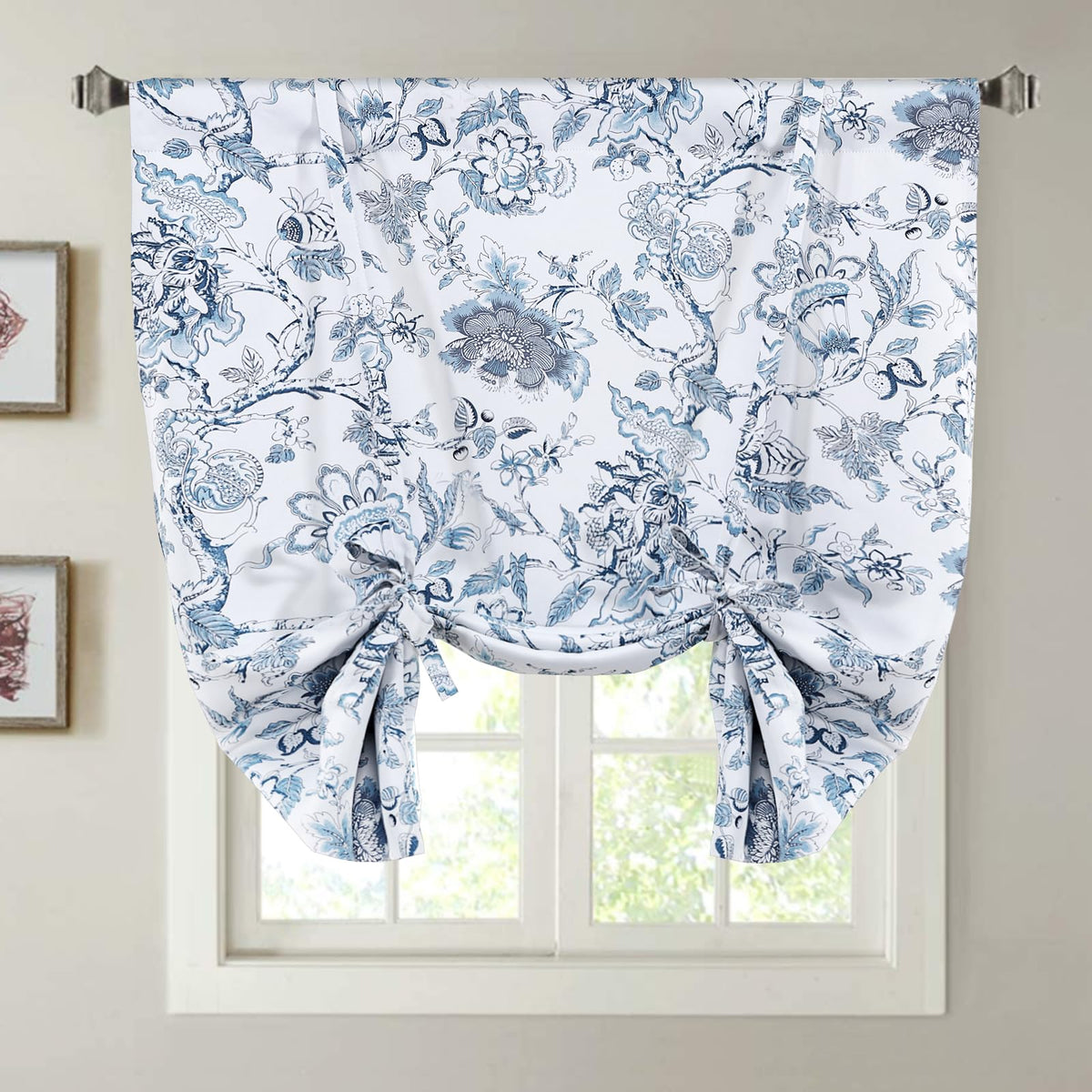 H.VERSAILTEX Thermal Insulated Blackout Curtain Adjustable Kitchen Tie Up Curtains Rod Pocket Panel for Small Window-42 Wide by 63" Long-Vintage Floral Pattern in Sage and Brown