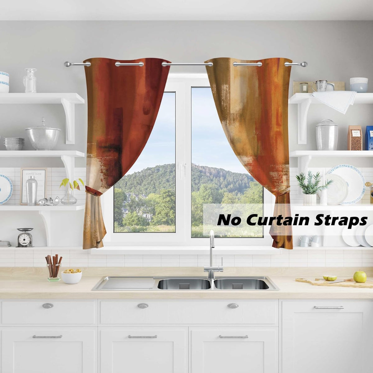 Asuexpect Burnt Orange Abstract Curtains for Kitchen, 26W x 36L, 2 Panels