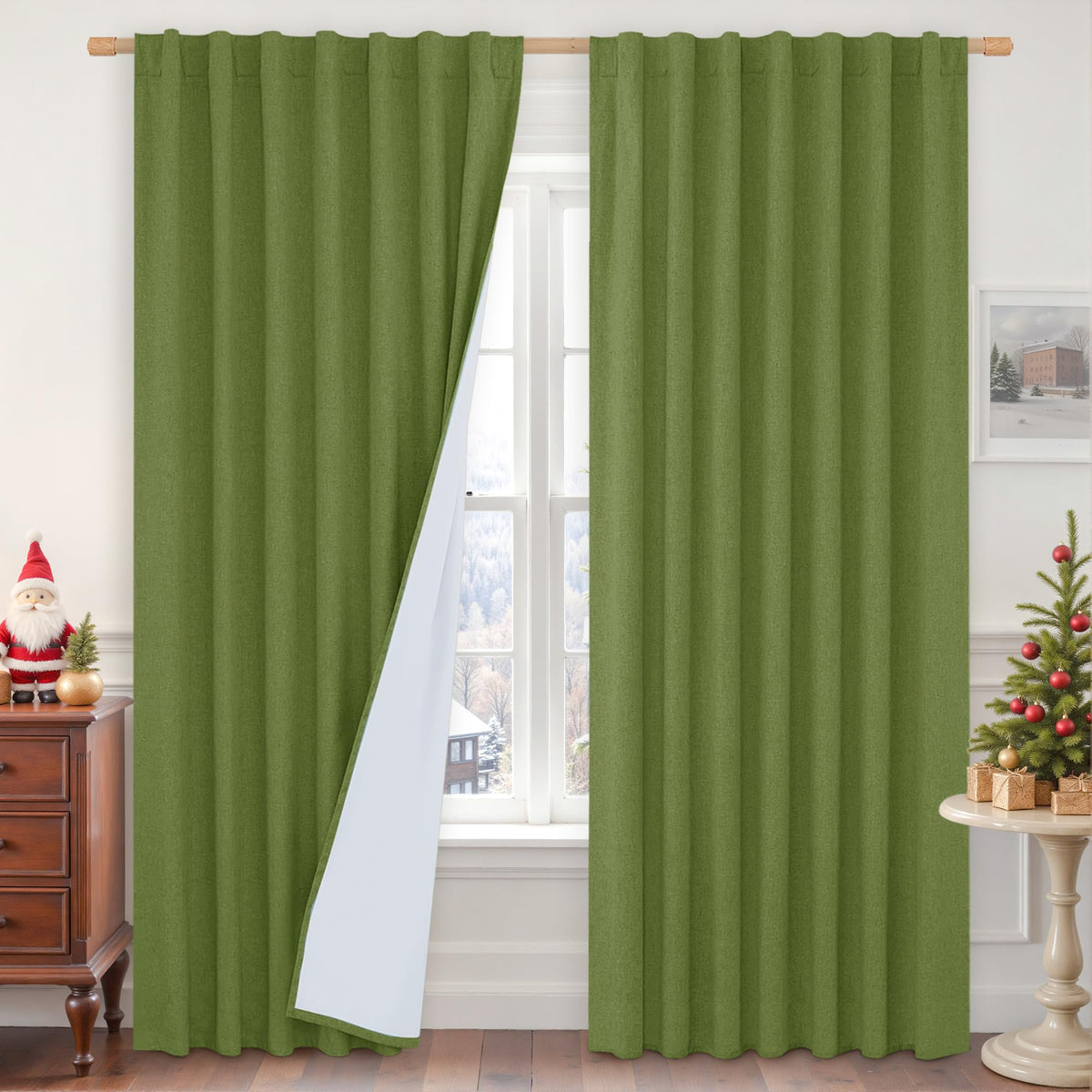 LAMIT Full Blackout Linen Kitchen Window Curtains 36 Inches Long, Ivory