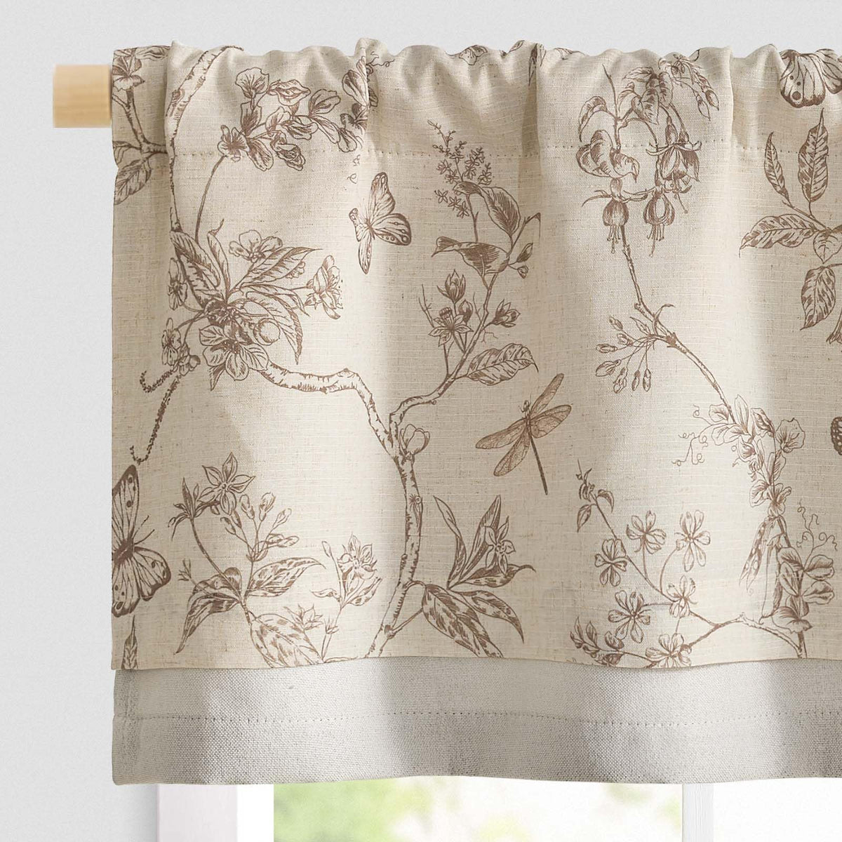 jinchan Amlie Floral Linen Valance Curtain Farmhouse 1 Panel 16 Inch Green