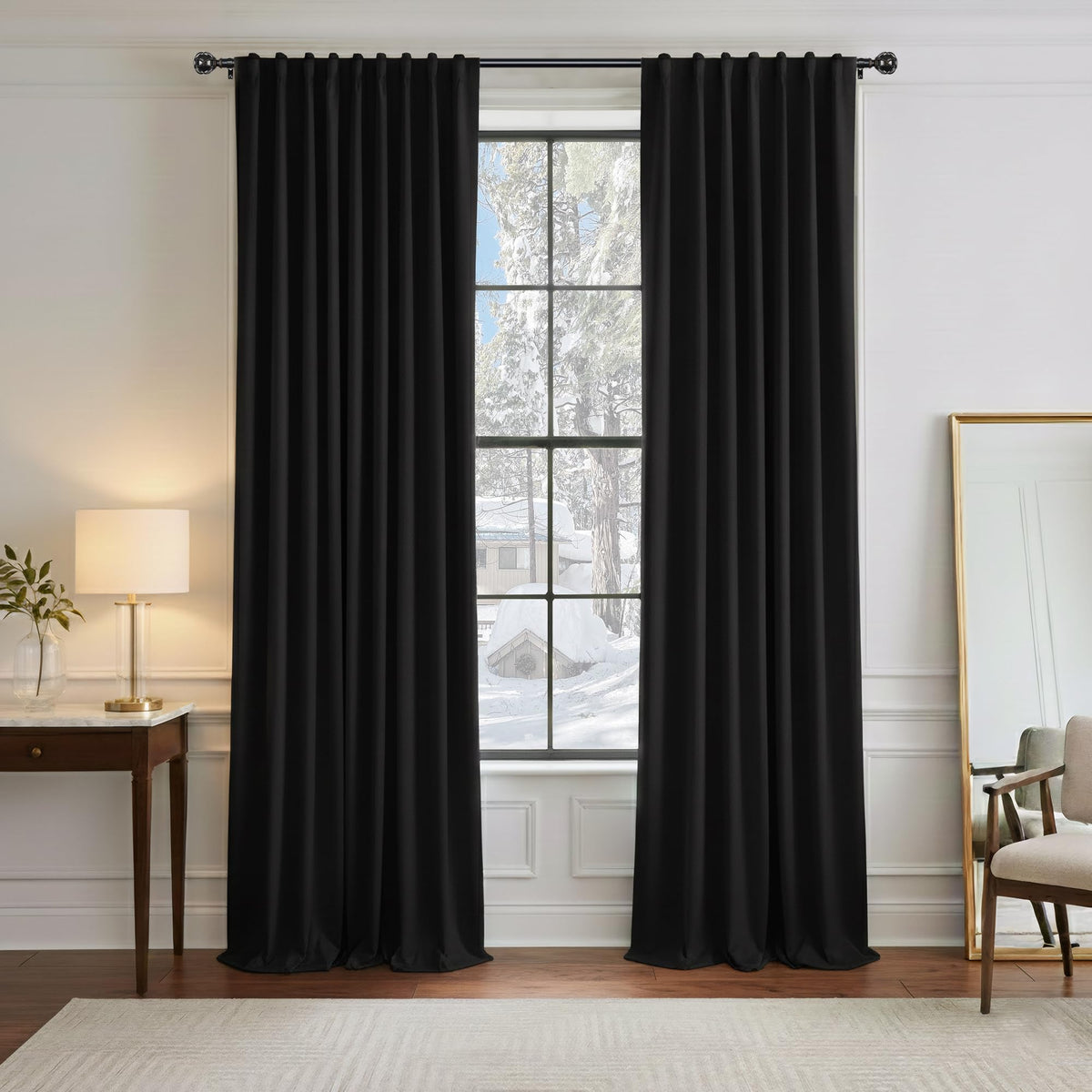PONY DANCE Black Kitchen Blackout Curtains Over Sink, W 42 x L 45 inches