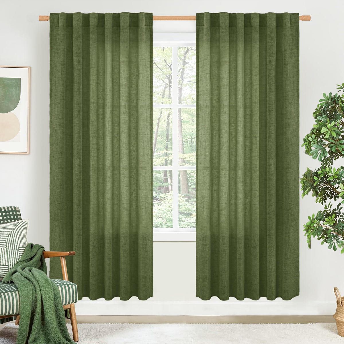 BGment White Linen Kitchen Curtains 40 Inch Length for Short Window