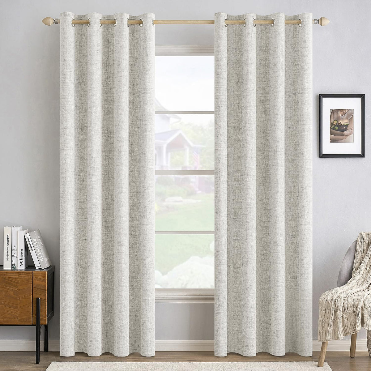 MIULEE 100% Blackout Linen Curtains for Bedroom 52x54 Inches Natural Beige