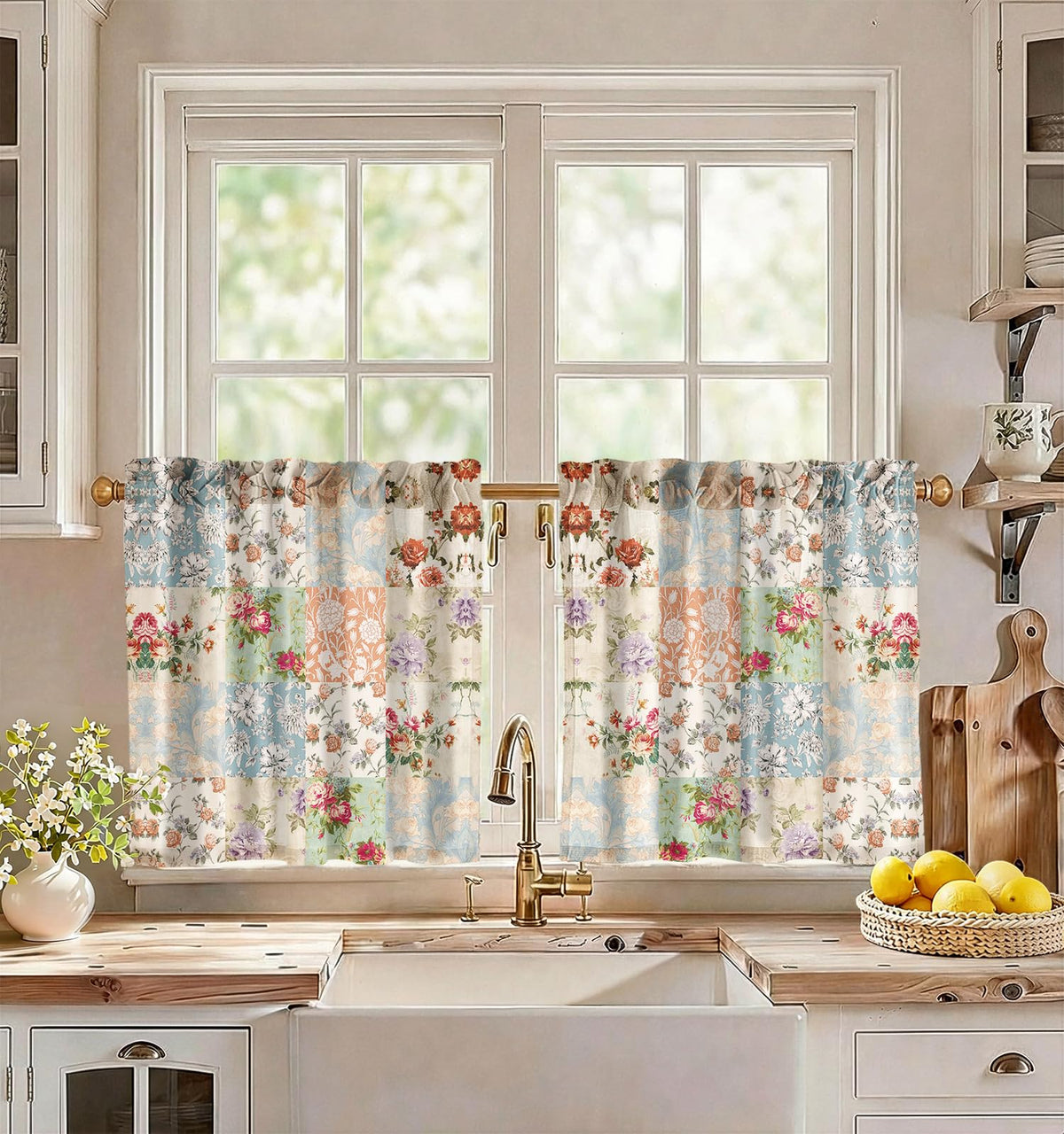 Miss Adola Boho Kitchen Tier Curtains, 36 Inch Length, Vintage Patchwork