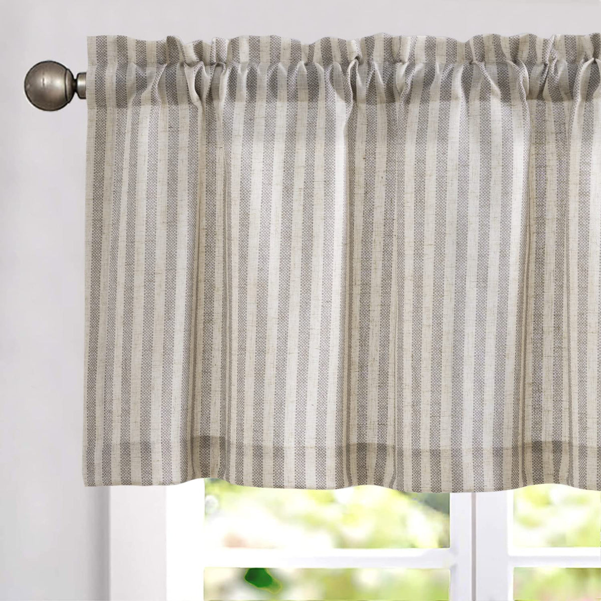 jinchan Linen Boxter Stripe Valances for Window 16 inch,Sage Green,1 Panel