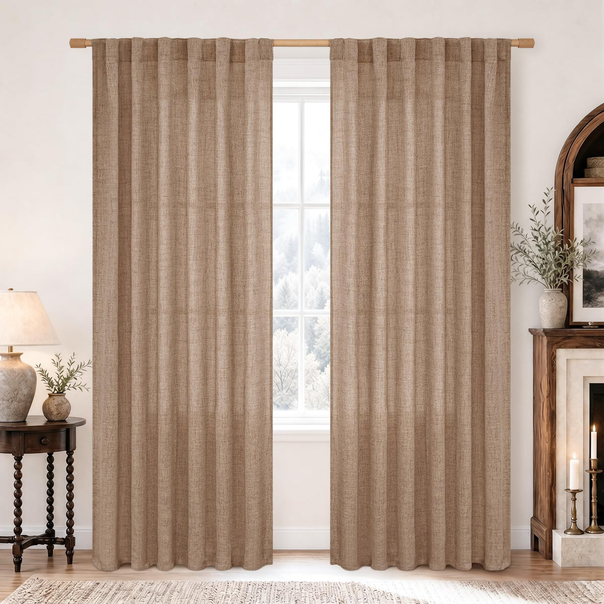 BGment White Linen Kitchen Curtains 40 Inch Length for Short Window