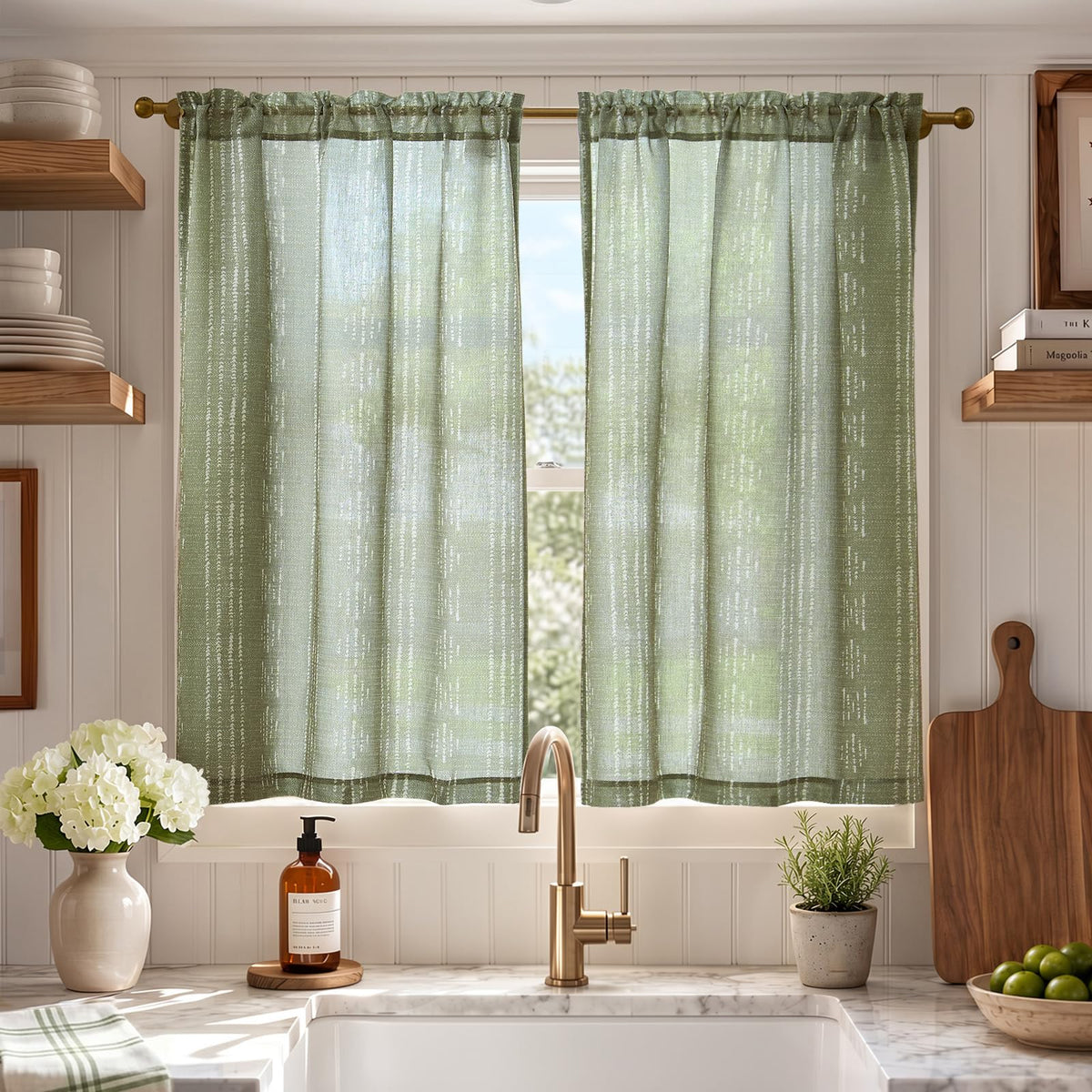 jinchan Linen Striped Tier Curtains for Kitchen Windows Farmhouse