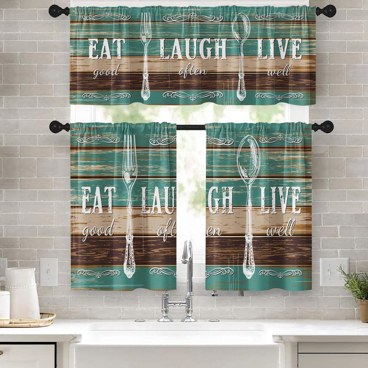 Kitchen Curtains Sets for Windows, 52x36 Inch, Farmhouse 3 Pack,