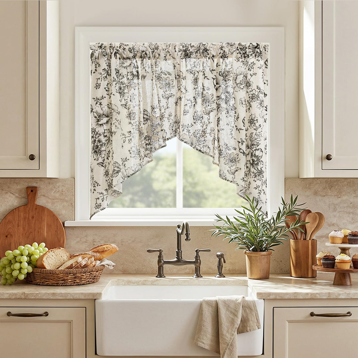 jinchan Swag Valance for Windows 36 Inch Length Farmhouse 2 Panels Beige