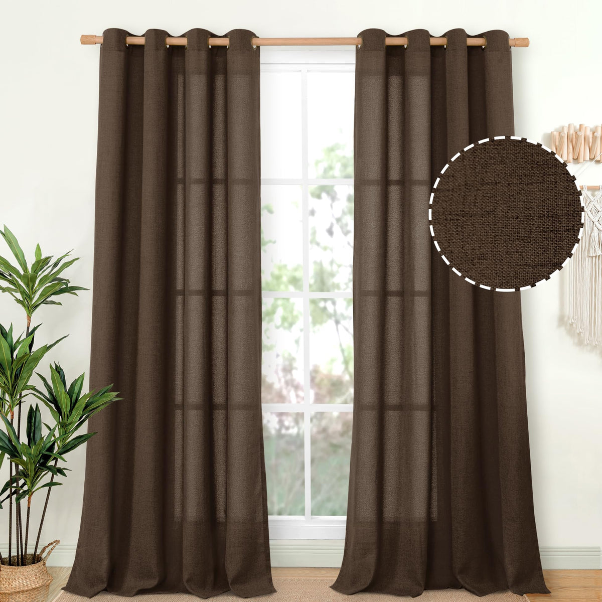 YoungsTex Linen Kitchen Window Curtains 40 Inch Length 2 Panels