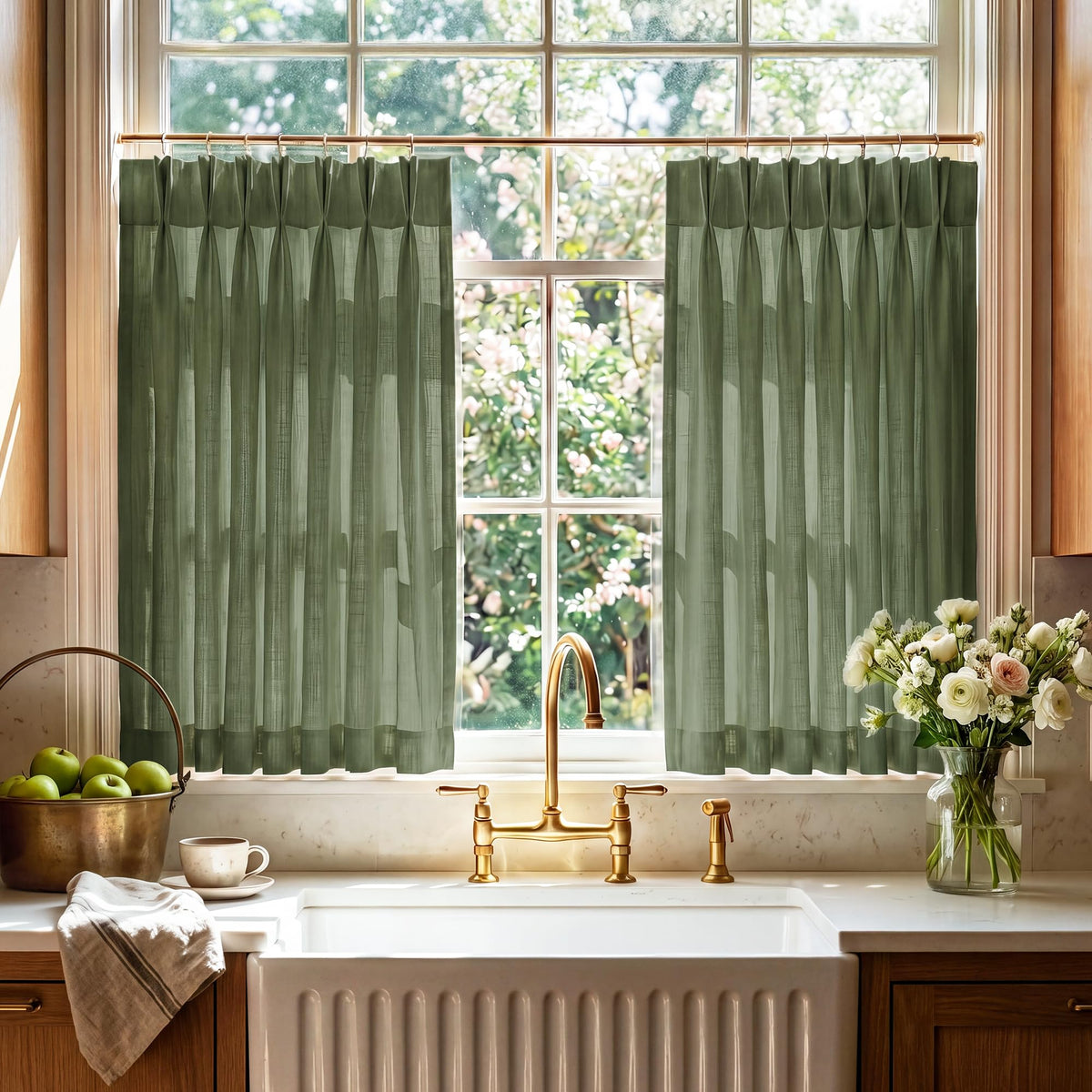 RYB HOME Pinch Pleated Kitchen Curtains Over Sink 36 Inches for Bathroom