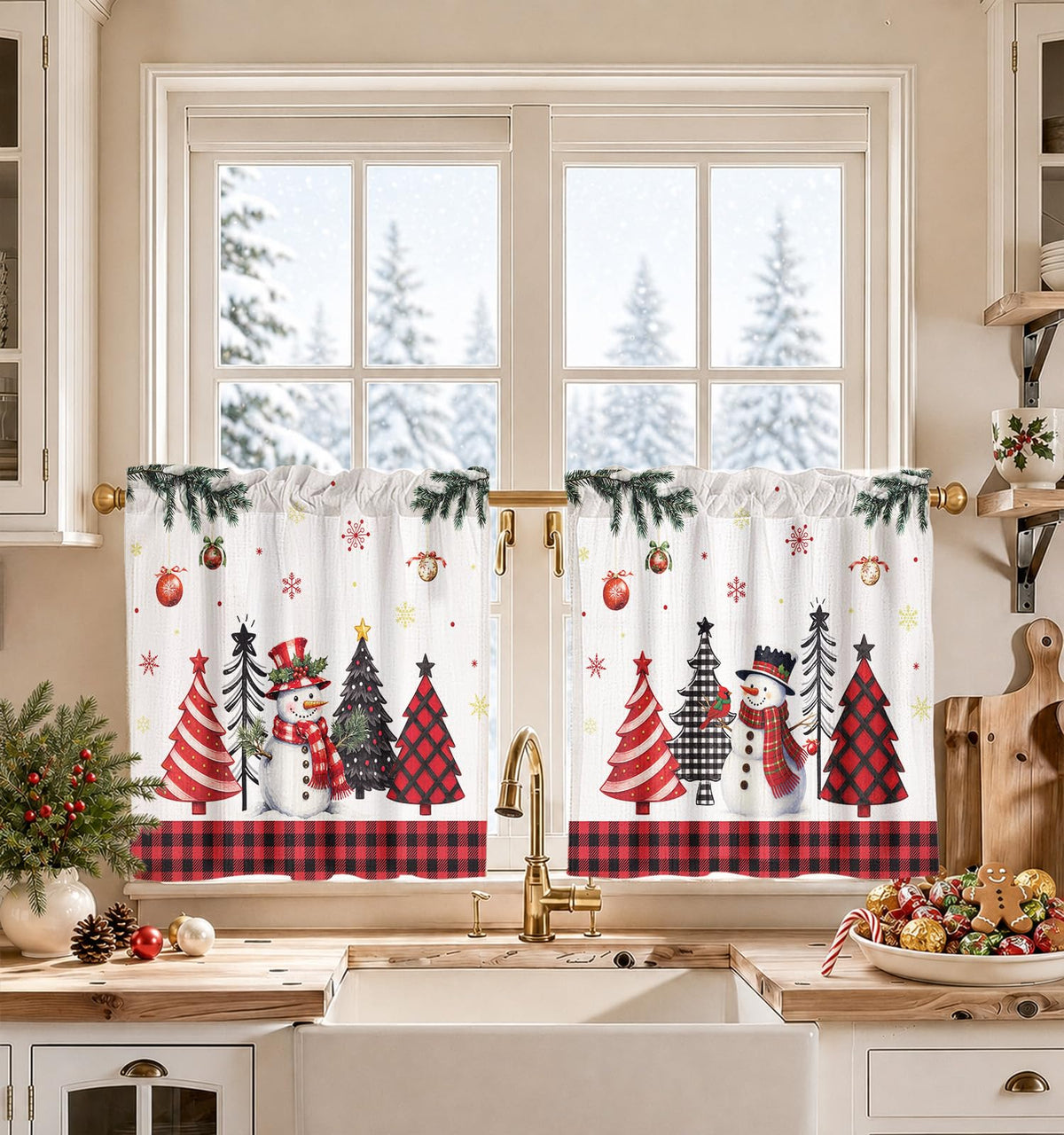 Miss Adola 36 Inch Length Kitchen Tier Curtains, Floral Cat