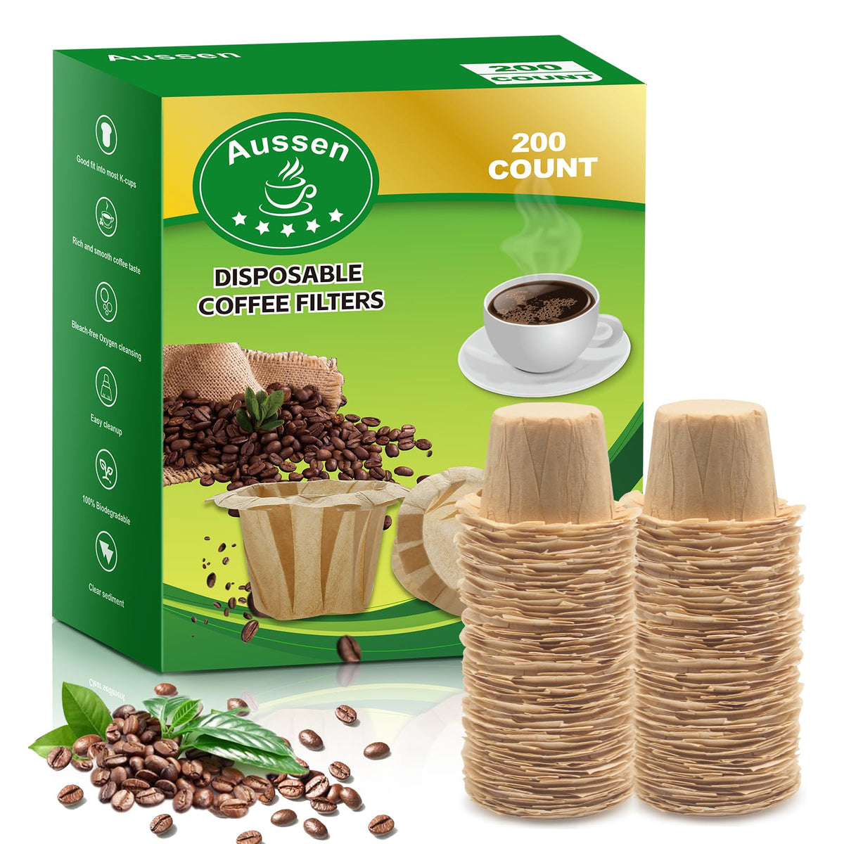 Aussen Disposable Coffee Paper Filters, Fits All Reusable K-Cup Coffee Pods