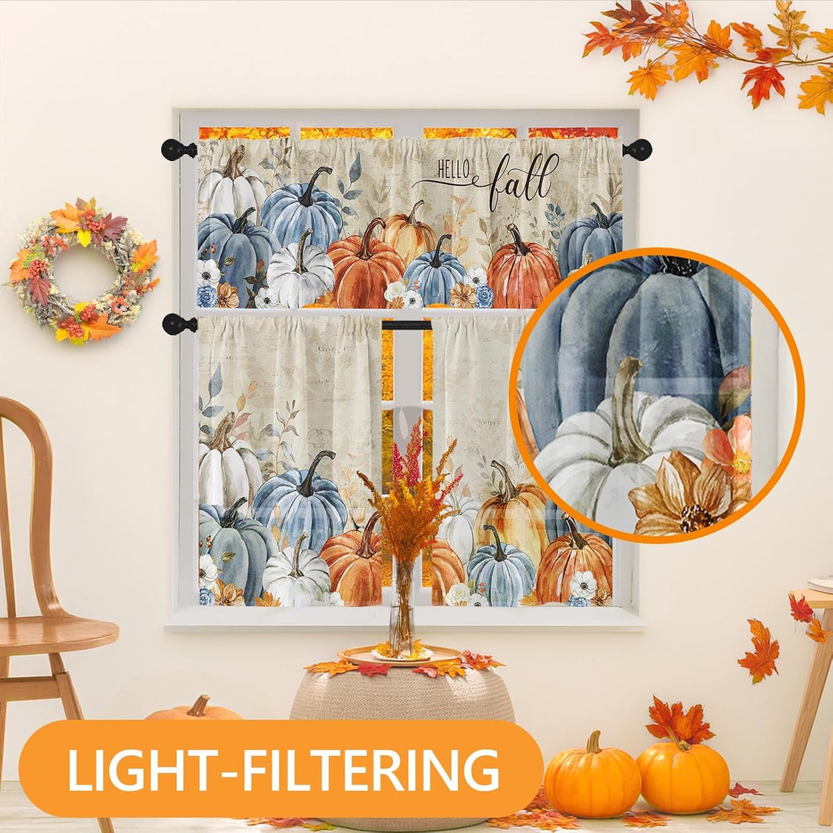 Arttown Fall Kitchen Curtains Sets for Windows, 52x36 Inch Thanksgiving