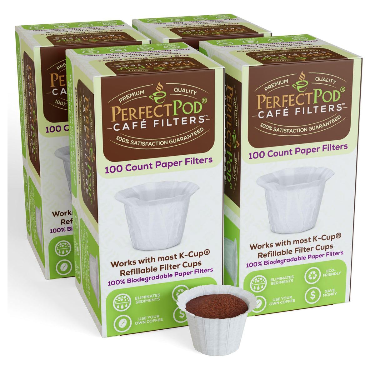 Perfect Pod Café Filters Paper Liners for Reusable K-Cup Coffee Pod, 200 Ct