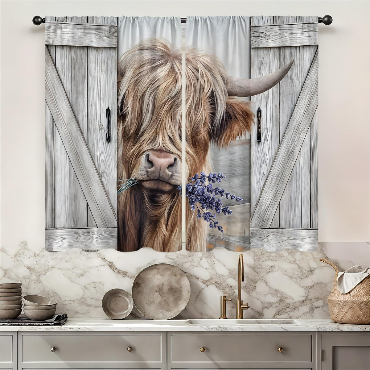 Yellow Sunflower Kitchen Curtains 42W X 63L Inch 2 Panels Rod Pocket Country Rustic Floral Flower Butterfly Farmhouse Over Sink Small Short Cafe Tier Window Treatment Bathroom Decor