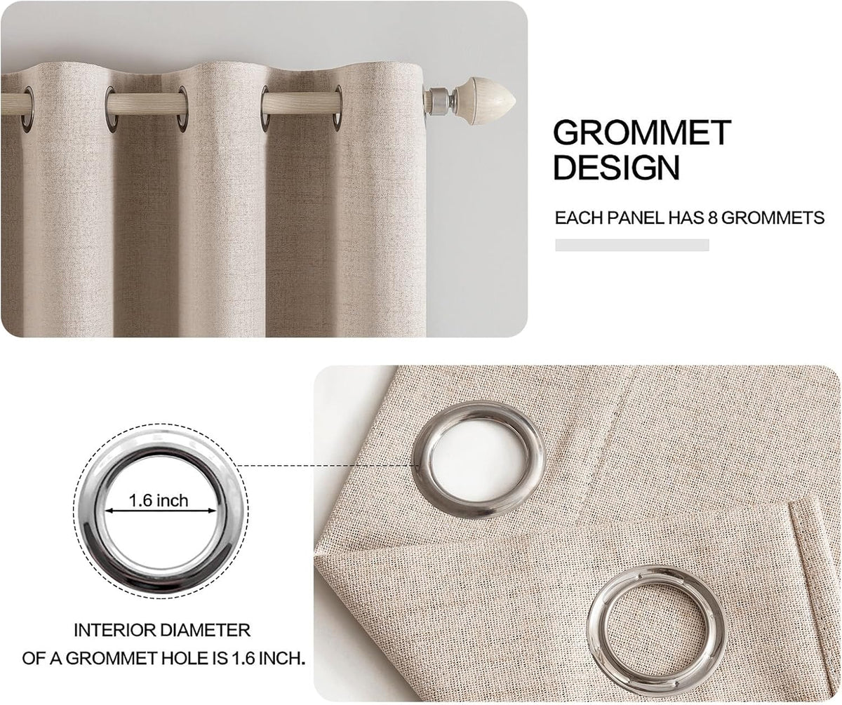 MIULEE 100% Blackout Linen Curtains for Bedroom 52x54 Inches Natural Beige