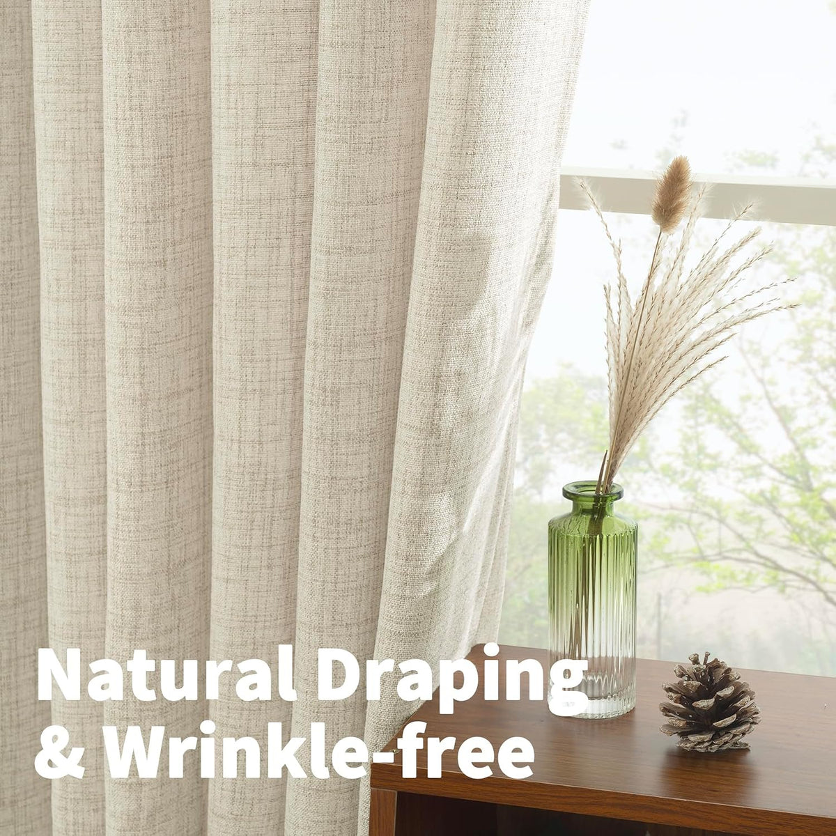 YoungsTex Linen Kitchen Window Curtains 40 Inch Length 2 Panels