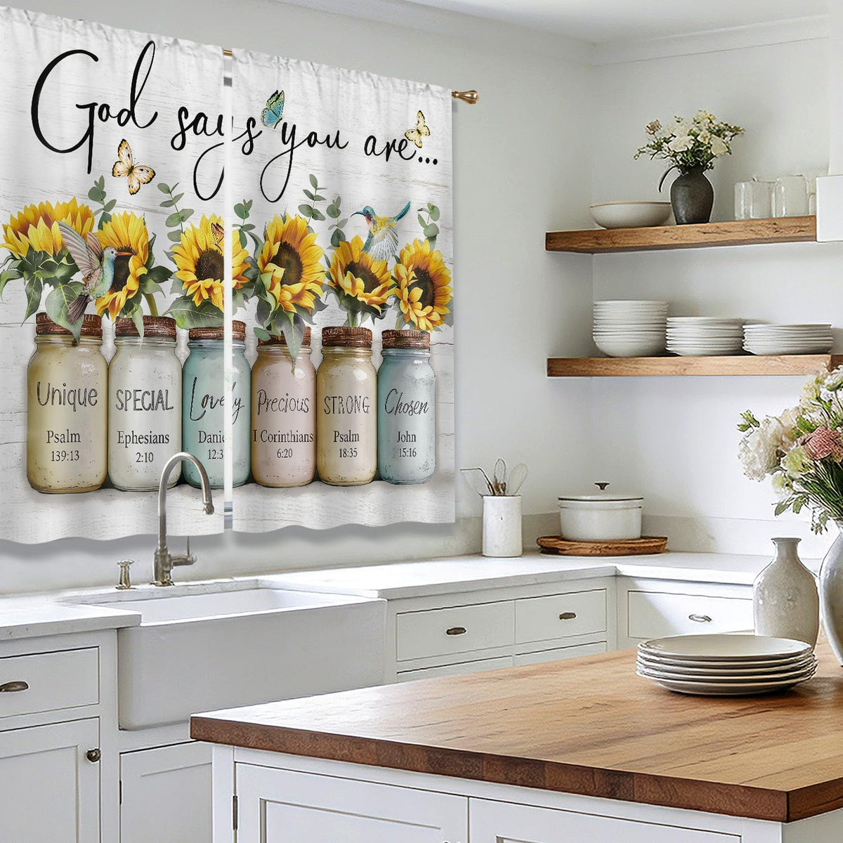 Farmhouse Sunflower Kitchen Curtain Rustic Small Short Cafe Window Curtains Country Wooden Barn Inspirational Bathroom Window Drapes Treatment Tier Curtains 2 Panels (27.5x39 Inch)
