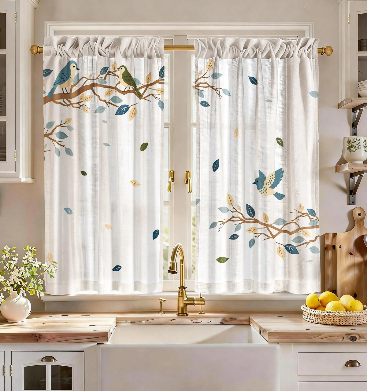 Miss Adola 36 Inch Length Kitchen Tier Curtains, Floral Cat