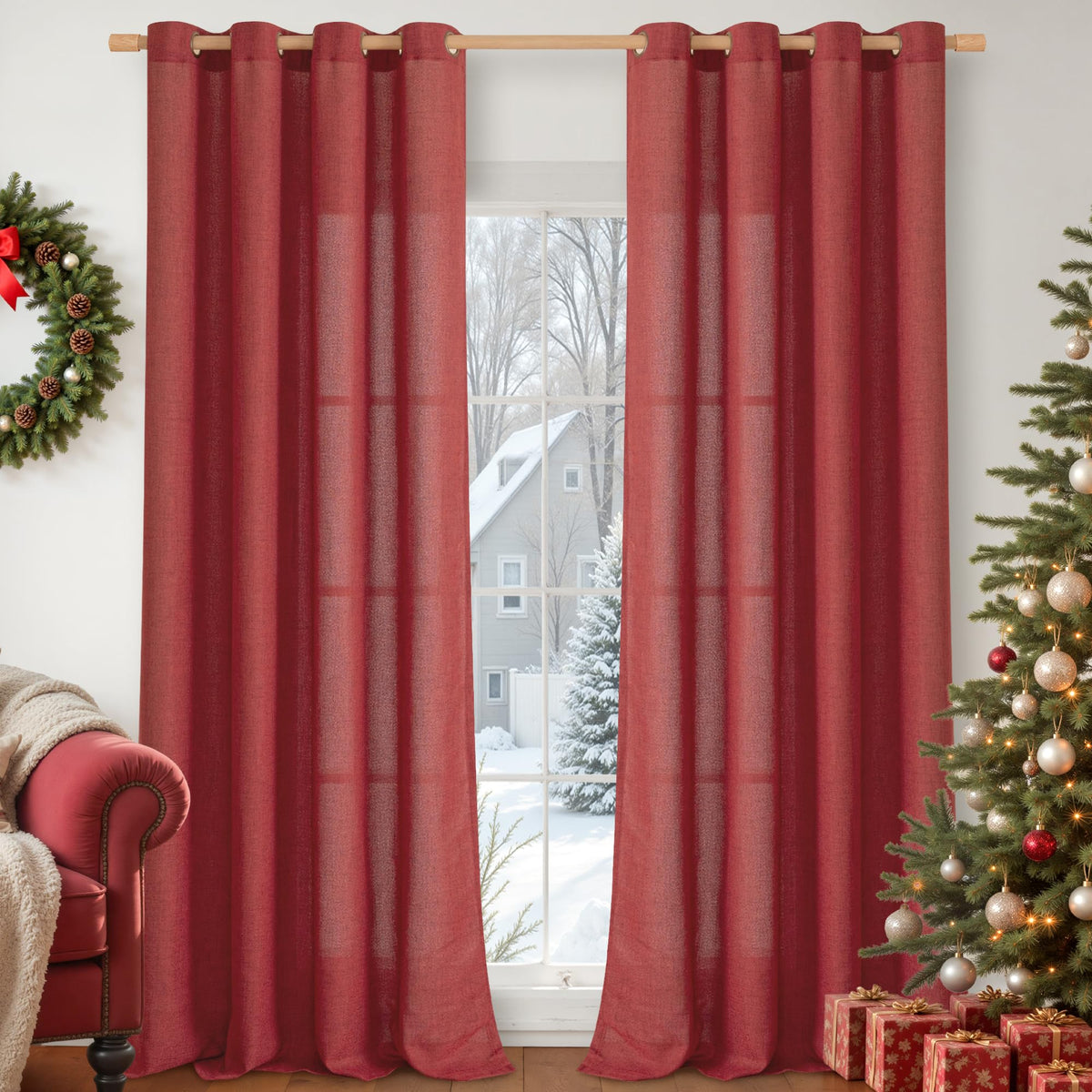 YoungsTex Linen Kitchen Window Curtains 40 Inch Length 2 Panels
