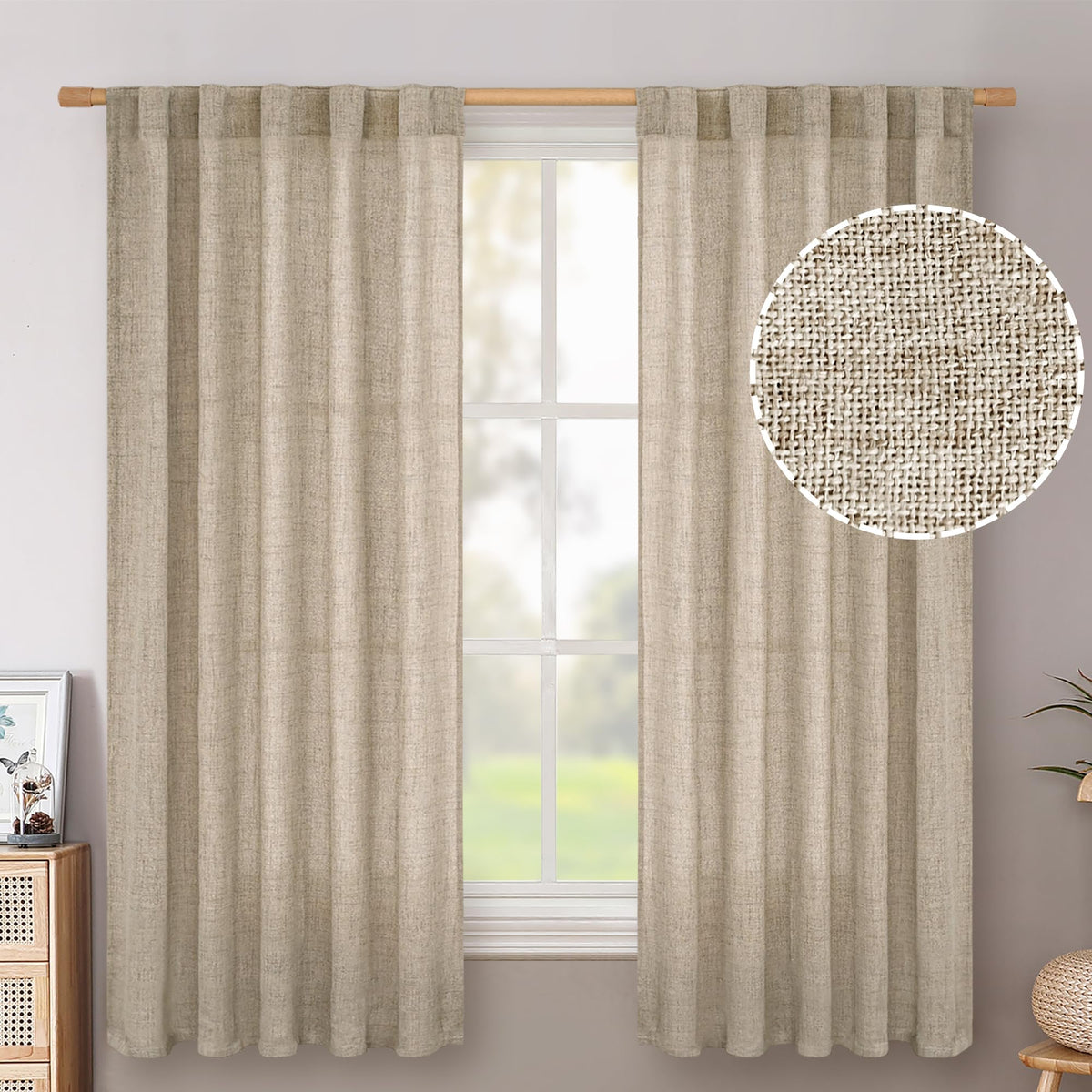 BGment White Linen Kitchen Curtains 40 Inch Length for Short Window