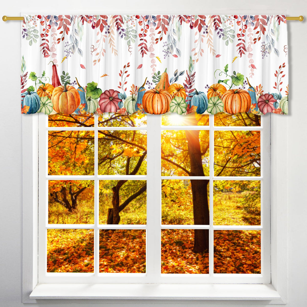 FUTBU Fall Kitchen Curtains for Windows-Fall Decorations Leaves Pumpkin Valances-Autumn Leaf Curtains and Valances Set Decor for Cafe Living Room 27''x24'' 2 Panel & 54x18 Inch Tier Set Thanksgiving