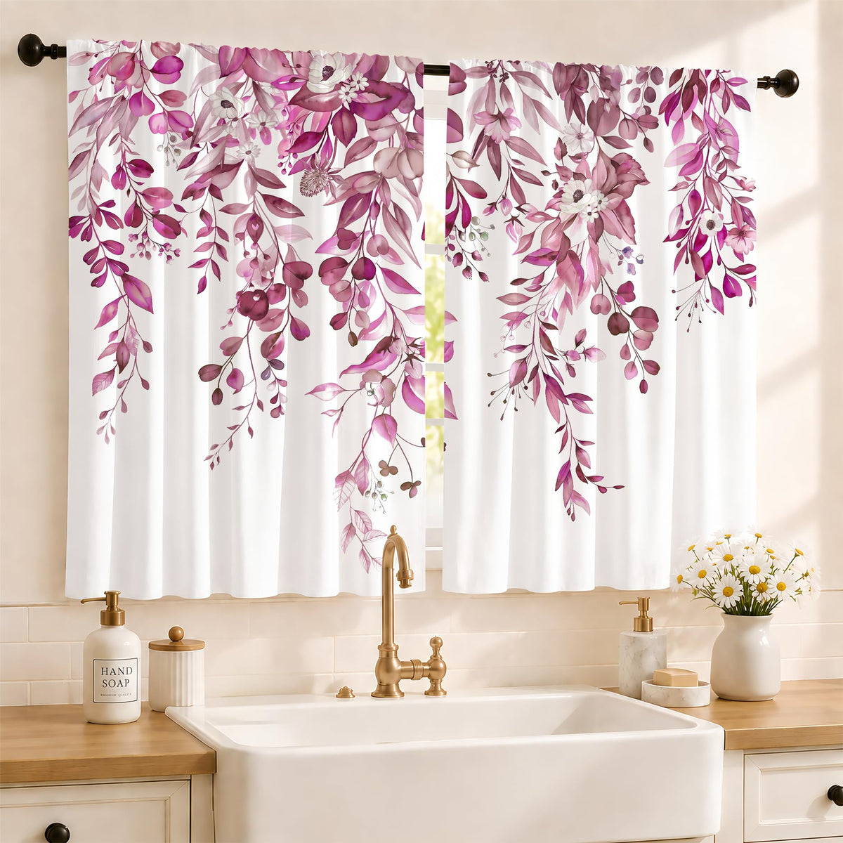 Yellow Sunflower Kitchen Curtains 42W X 63L Inch 2 Panels Rod Pocket Country Rustic Floral Flower Butterfly Farmhouse Over Sink Small Short Cafe Tier Window Treatment Bathroom Decor