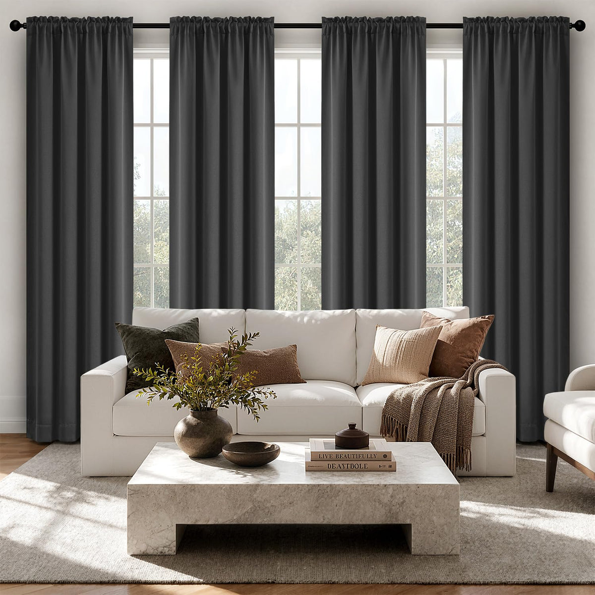 MIULEE Short 36 Inch Blackout Kitchen Window Curtain Black Set of 4 Panels