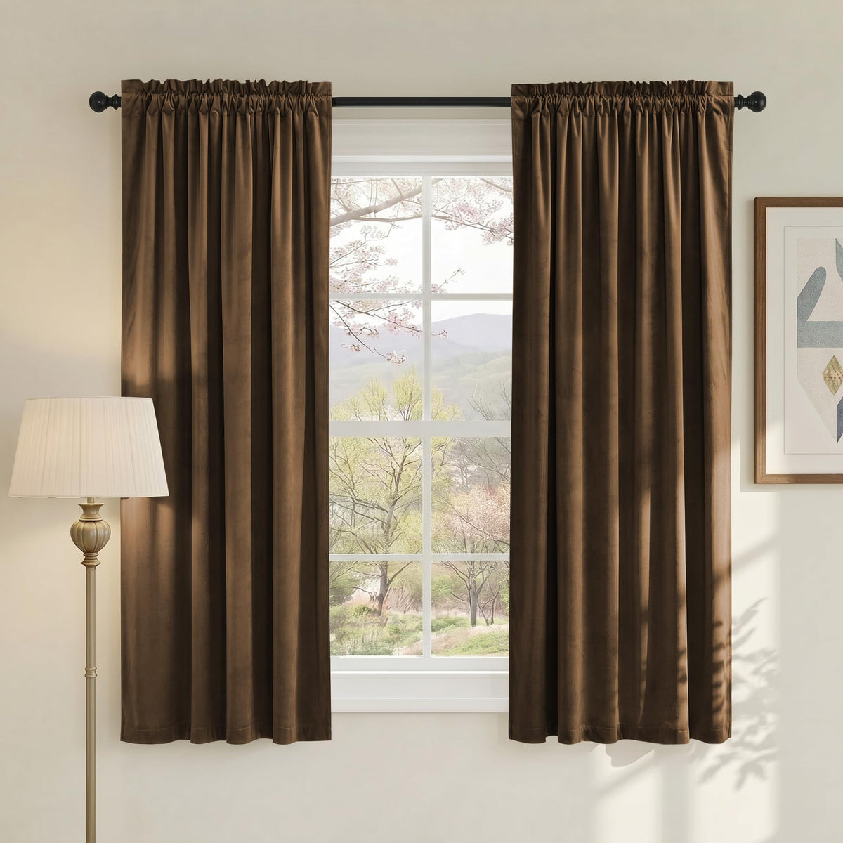 NICETOWN Black Out Velvet Curtains 63 inches Long for Kitchen