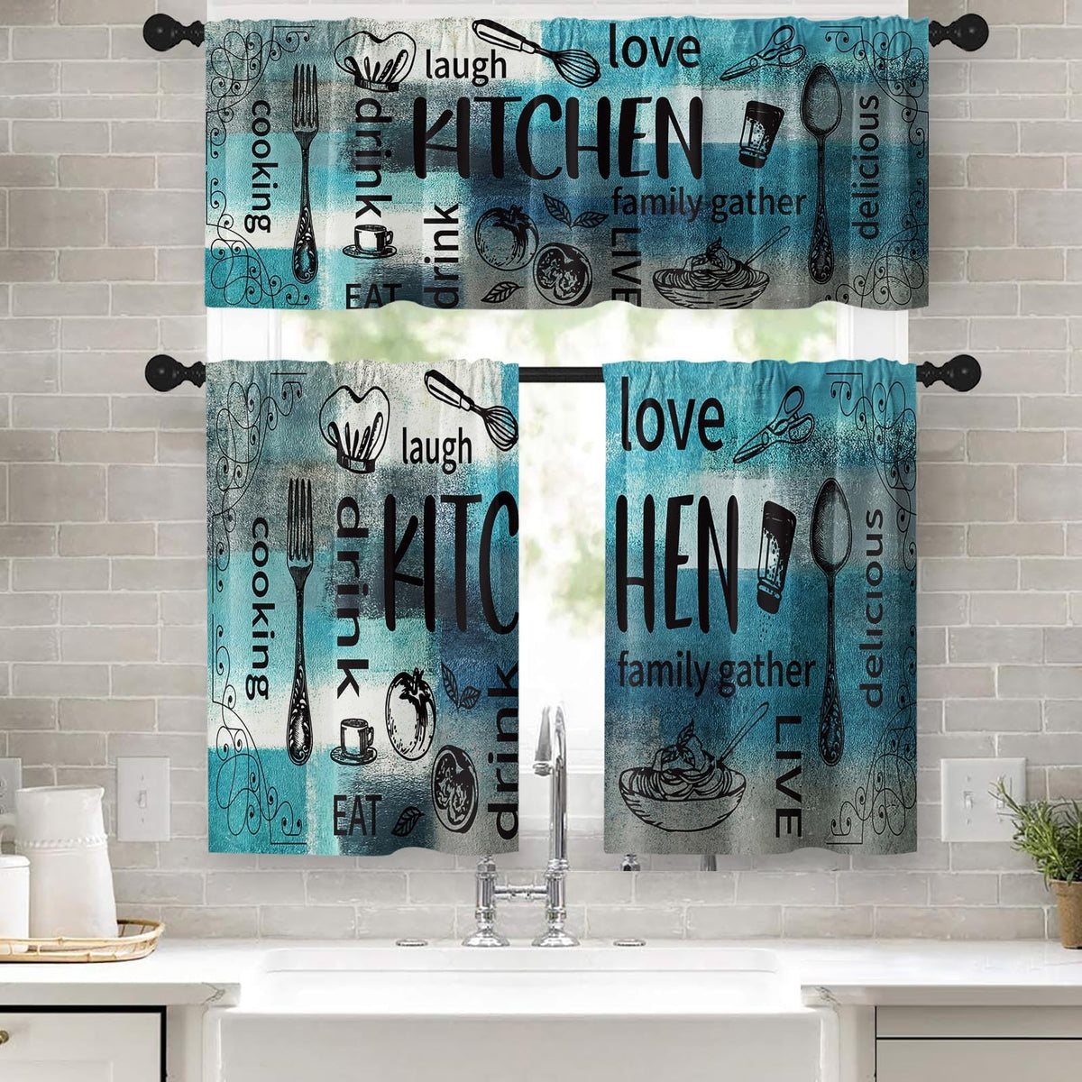 Kitchen Curtains Sets for Windows, 52x36 Inch, Farmhouse 3 Pack,