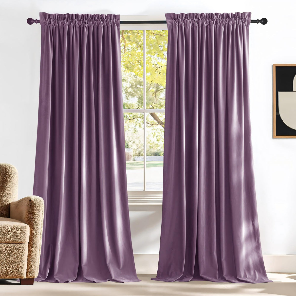 NICETOWN Black Out Velvet Curtains 63 inches Long for Kitchen