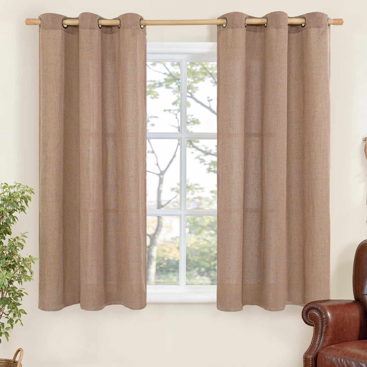 YoungsTex Linen Kitchen Window Curtains 40 Inch Length 2 Panels