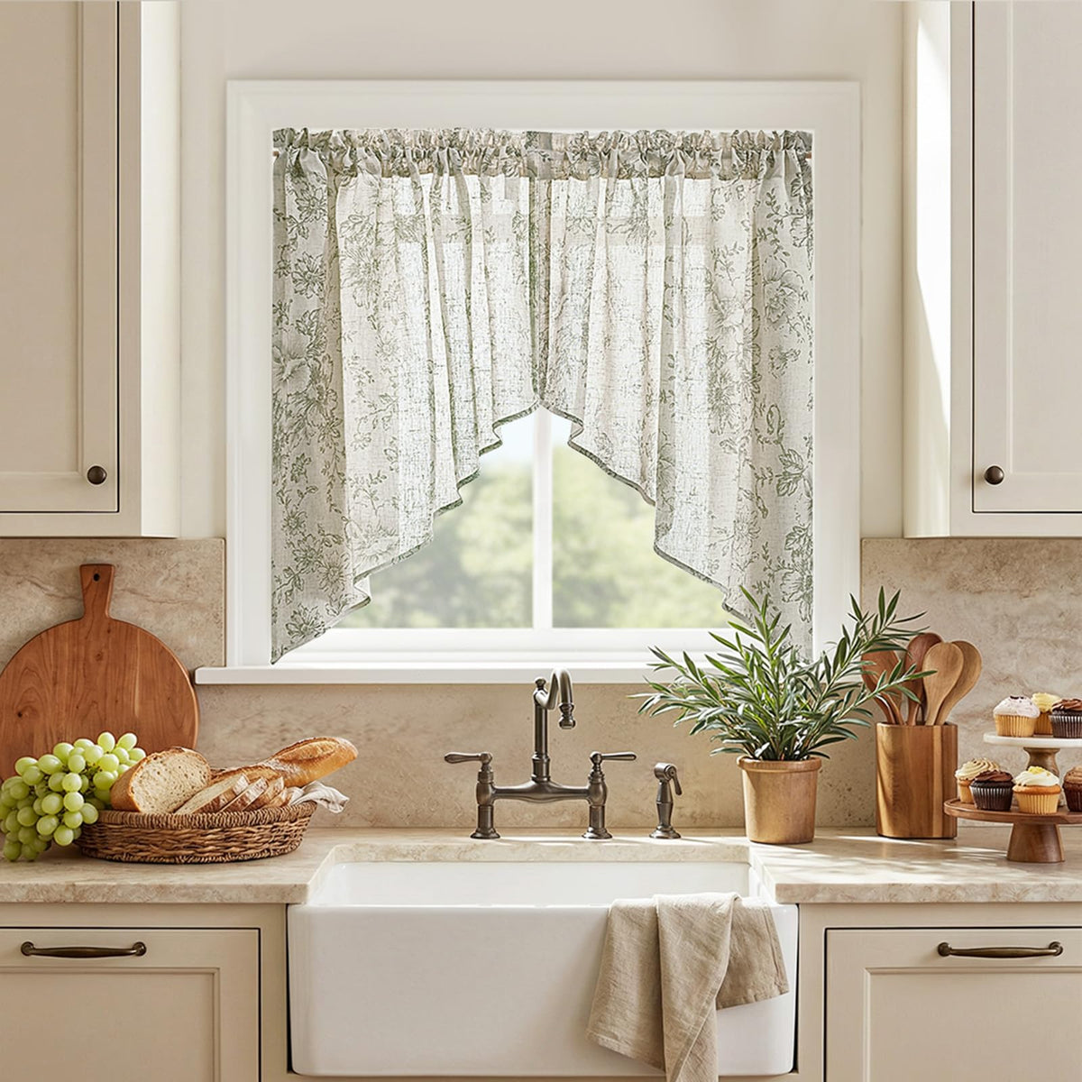 jinchan Swag Valance for Windows 36 Inch Length Farmhouse 2 Panels Beige