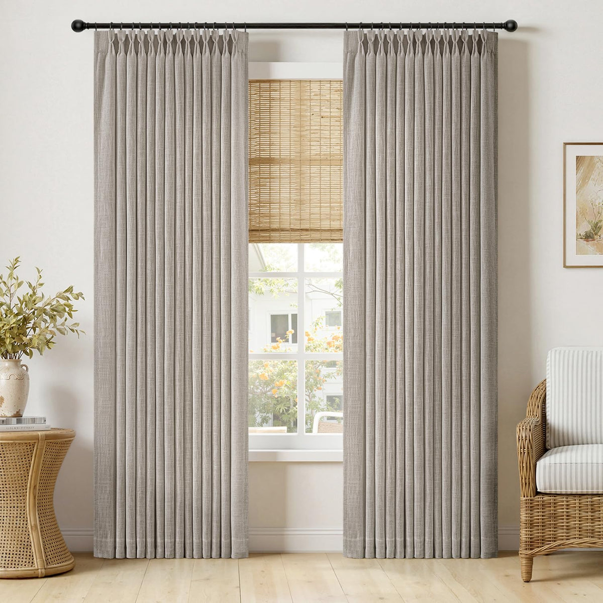 MIULEE Pinch Pleated Thick Linen Curtains 36 Inches Long 2 Panels Natural