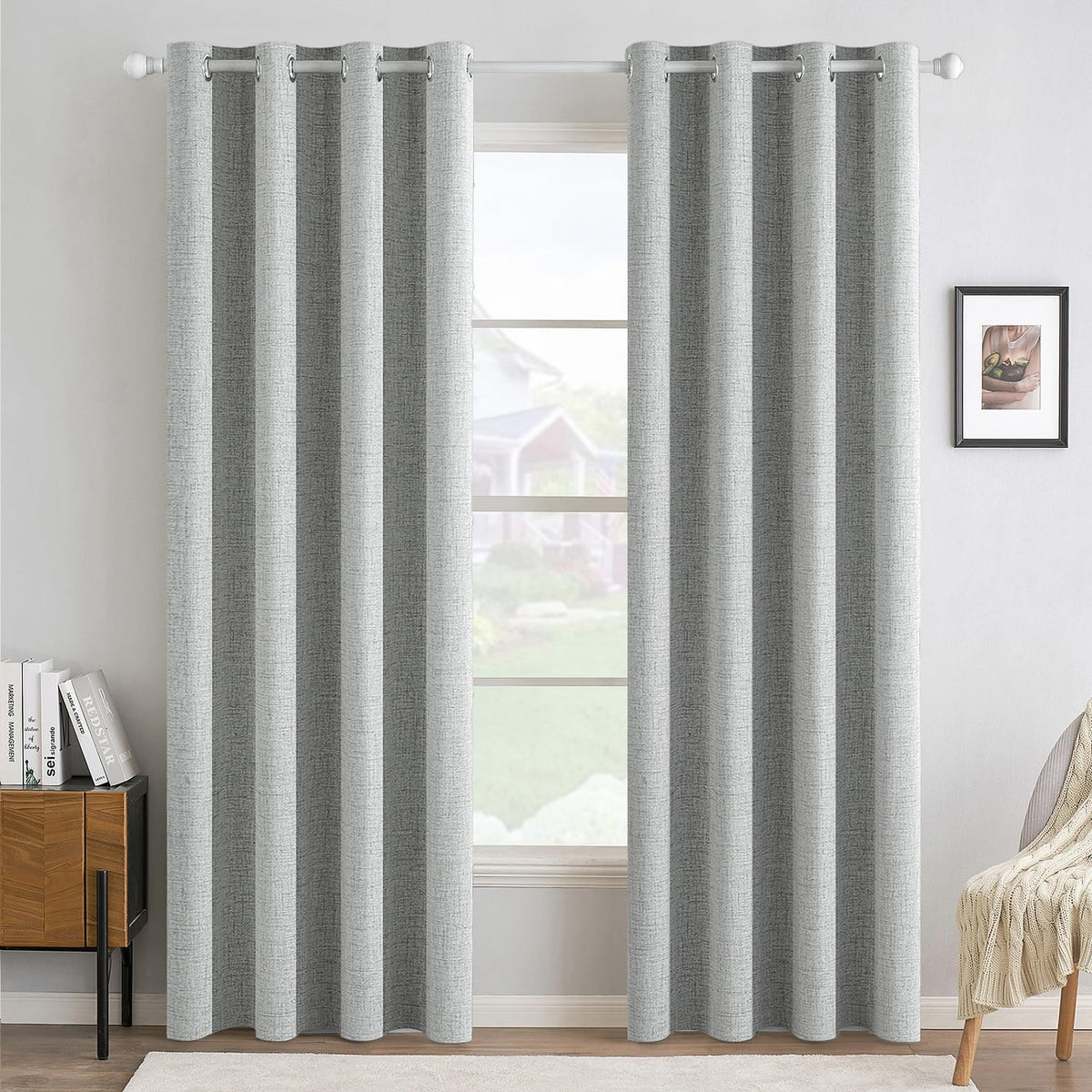 MIULEE 100% Blackout Linen Curtains for Bedroom 52x54 Inches Natural Beige