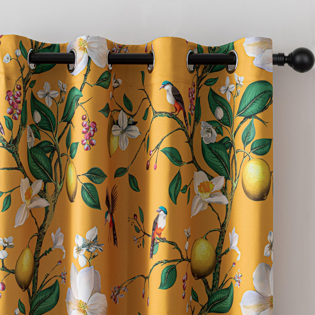 MYSKY HOME Floral Blackout Curtains 45 inch Length 2 Panels Yellow and Blue