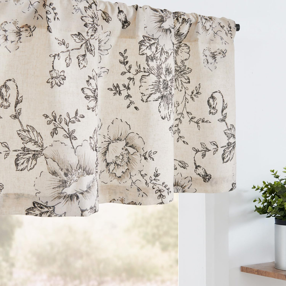 jinchan Linen Kitchen Valance with Lined Floral Valance Curtain 16 Inch Farmhouse Red Peony Flower Printed Curtain for Windows Living Room French Retro Patterned Rod Pocket 1 Panel Red on Beige