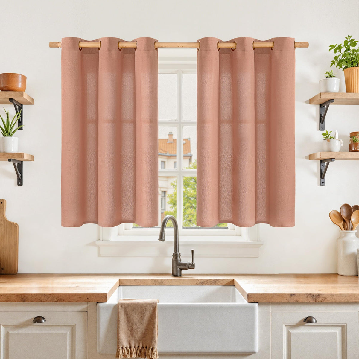 YoungsTex Linen Kitchen Window Curtains 40 Inch Length 2 Panels