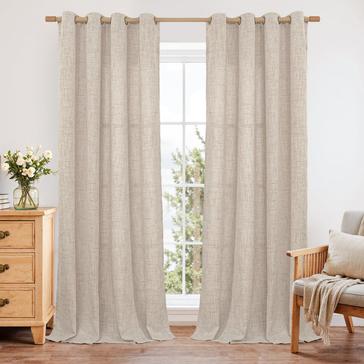 YoungsTex Linen Kitchen Window Curtains 40 Inch Length 2 Panels